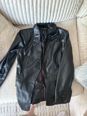 Aqua Black Leather Pea Coat